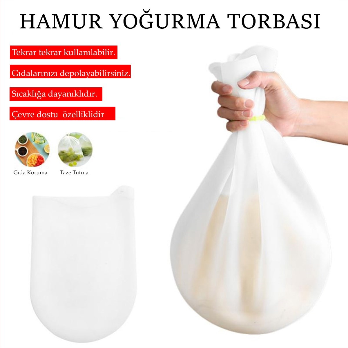 Orta Hamur Torbası Silikon Şeffaf Hamur Yoğurma Torbası Ekmek Makarna Mantı Hamuru Kolay Yoğurma (5286)