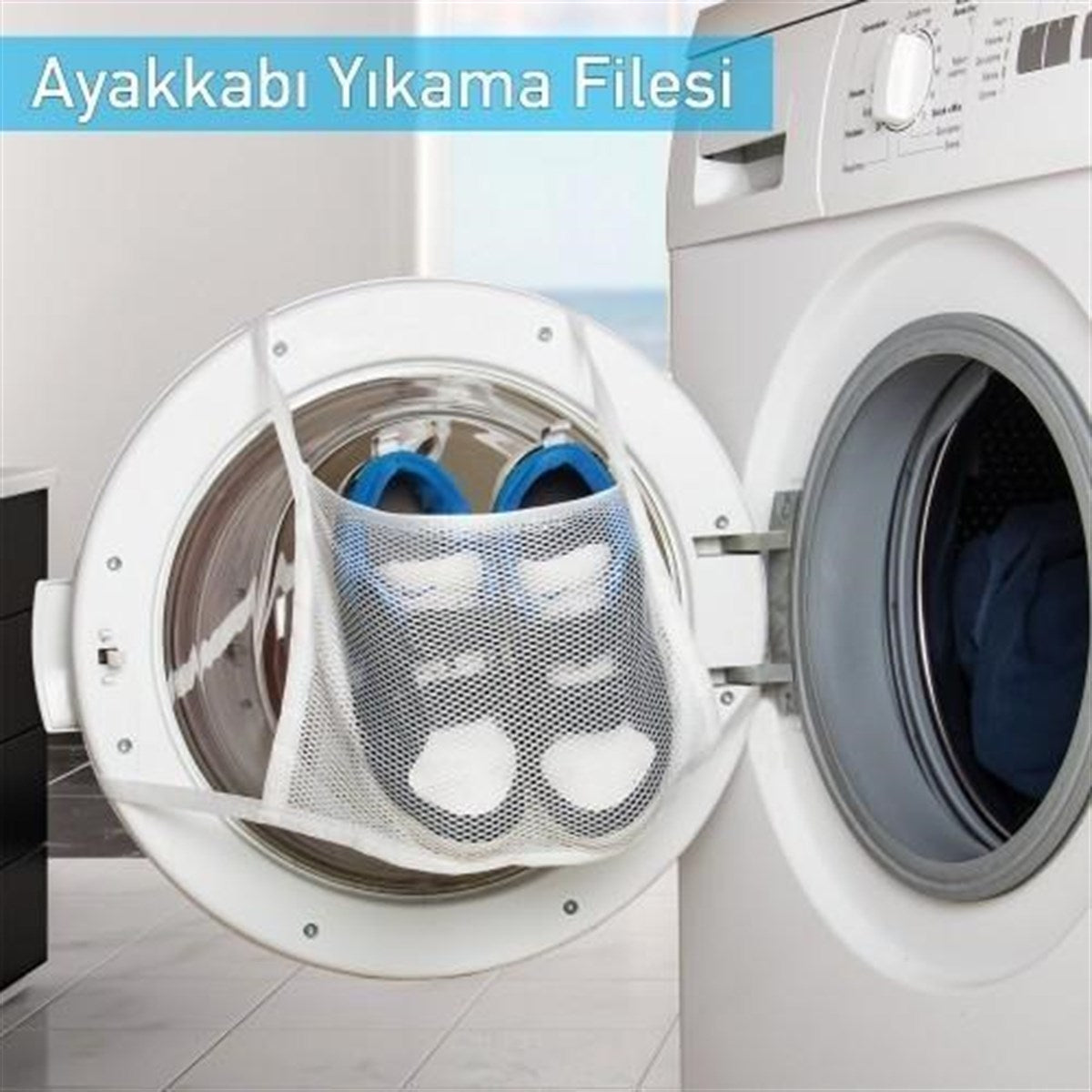 Pratik Çamaşır Makinesi Kapağa Bağlamalı Ayakkabı Yıkama Filesi (5286)