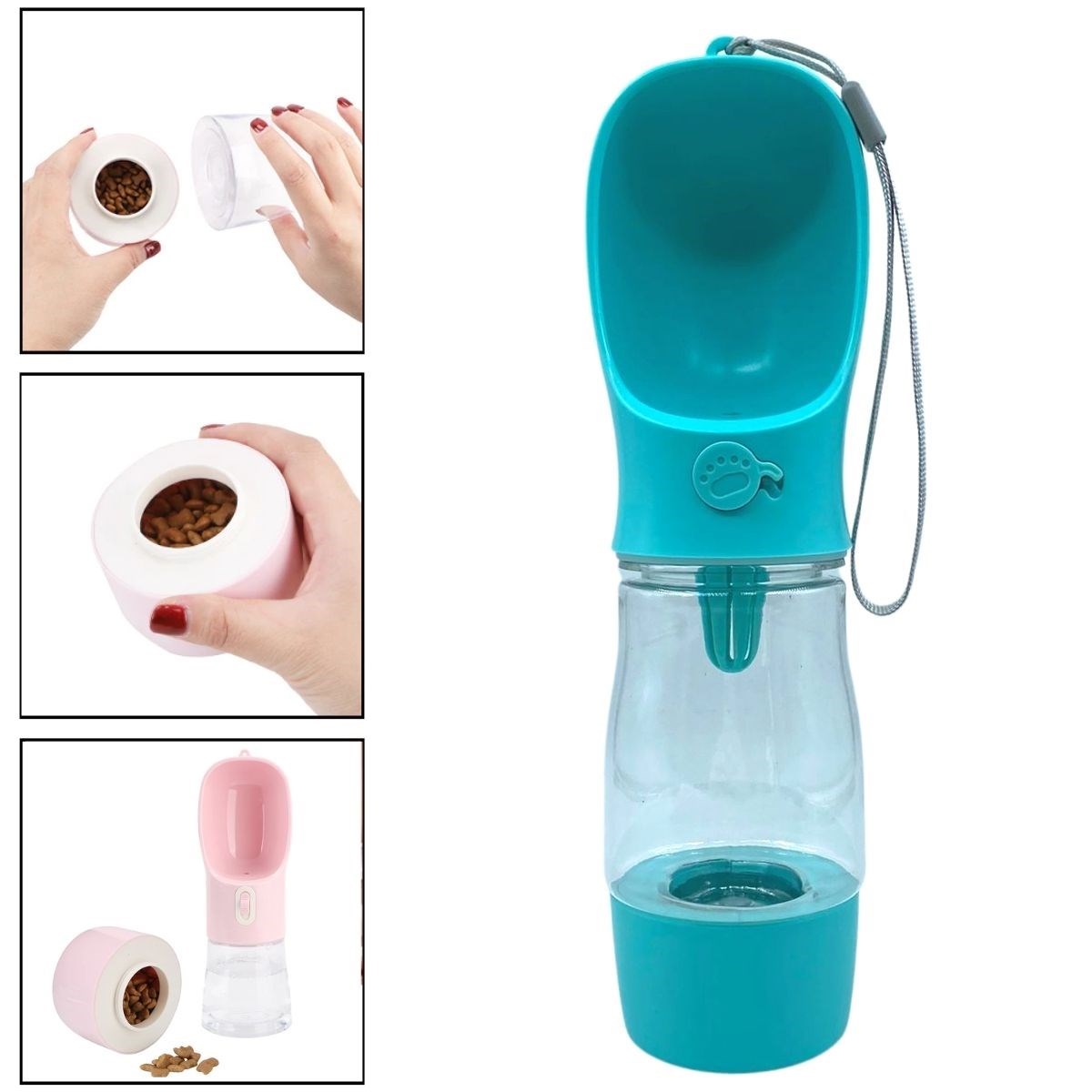 Taşınabilir Mama Hazneli Evcil Hayvan Suluğu Seyahat Kabı Kilitlenebilen Su Sızdırmaz 380ML (5286)
