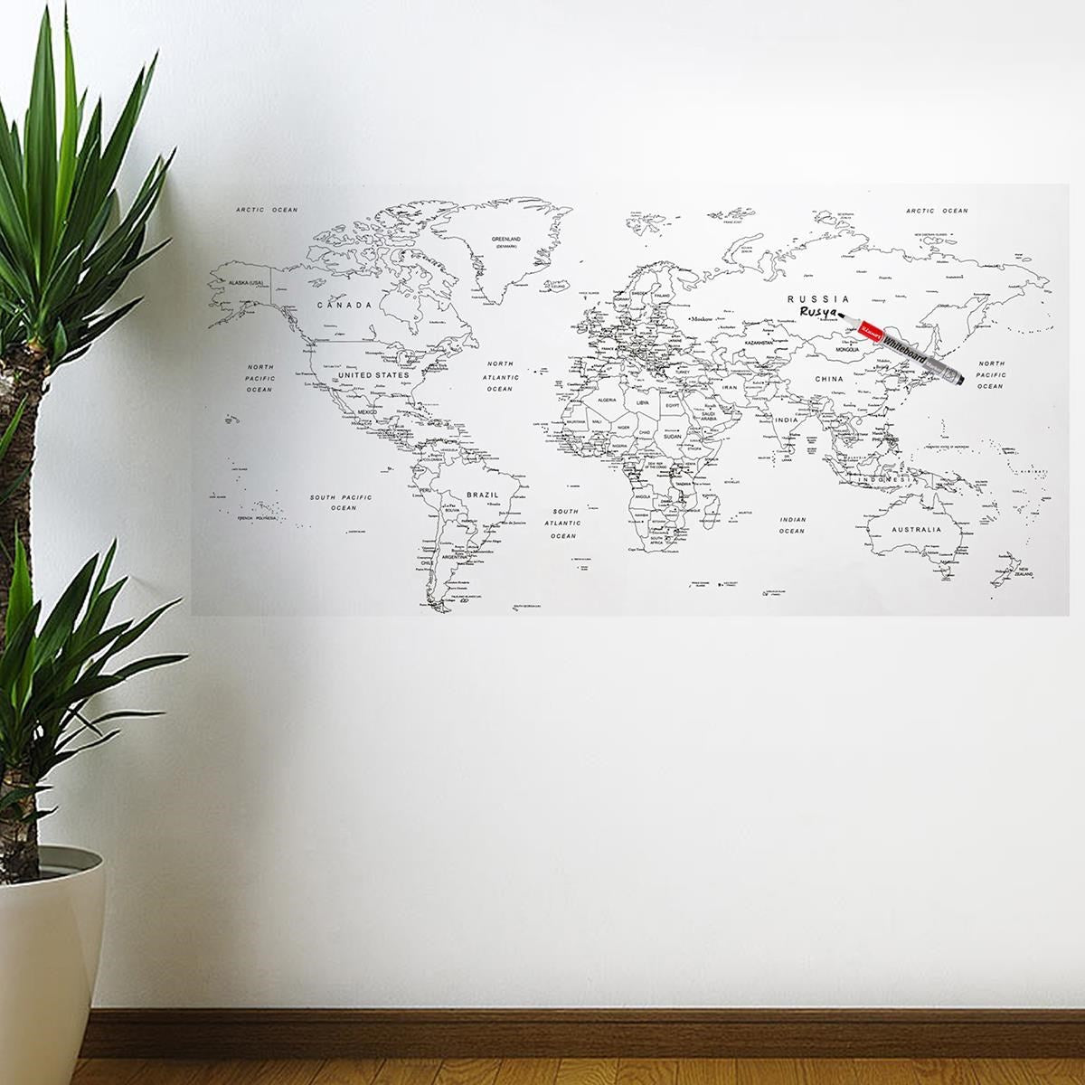 Yazılabilir Dünya Haritası Manyetik Duvar Stickerı 110 x 56 cm (5286)