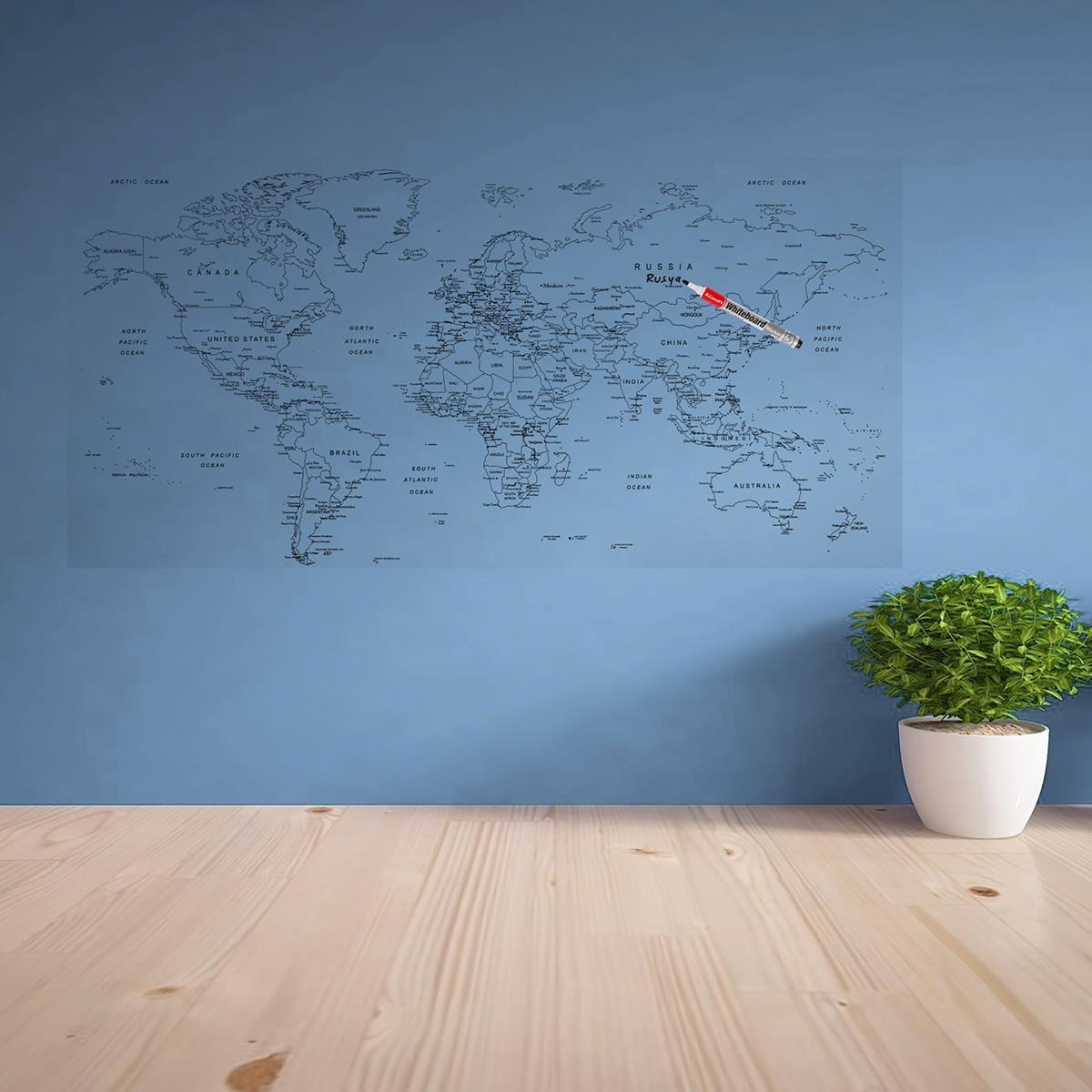 Yazılabilir Dünya Haritası Manyetik Duvar Stickerı 110 x 56 cm (5286)