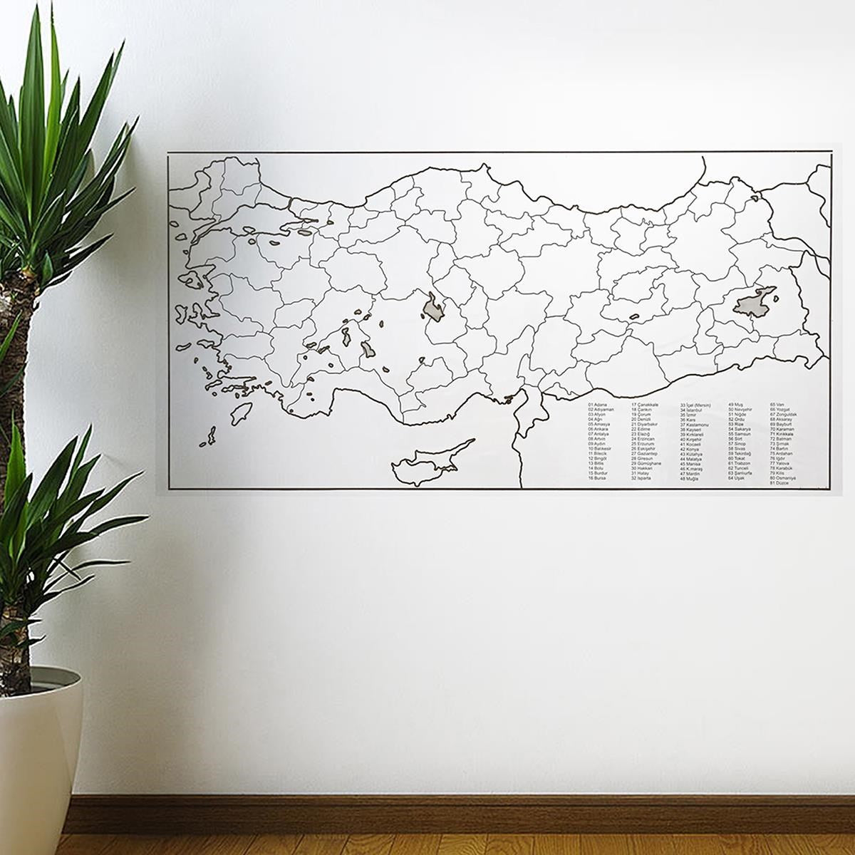 Yazılabilir Türkiye Haritası Manyetik Duvar Stickerı 110 x 56 cm (5286)