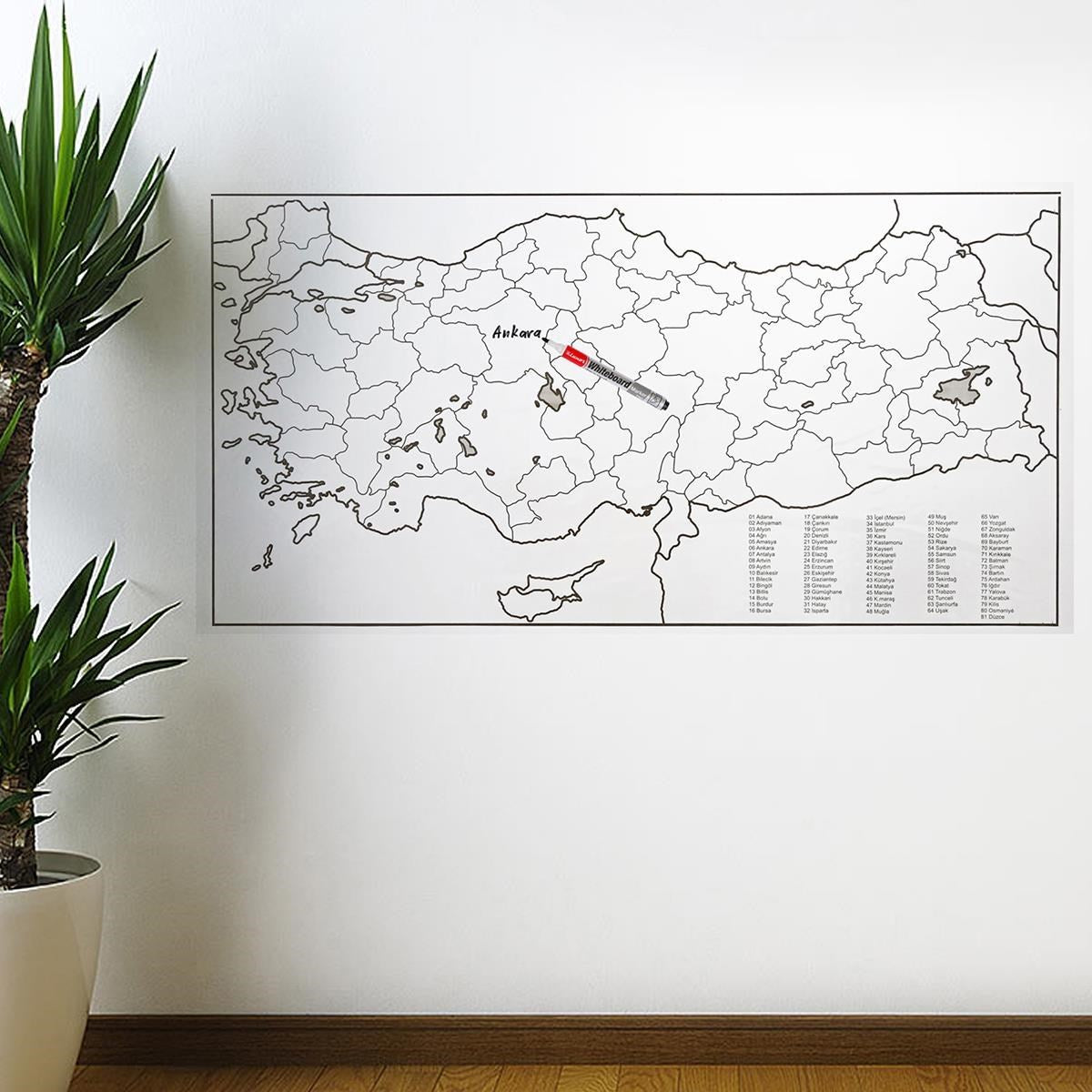 Yazılabilir Türkiye Haritası Manyetik Duvar Stickerı 110 x 56 cm (5286)