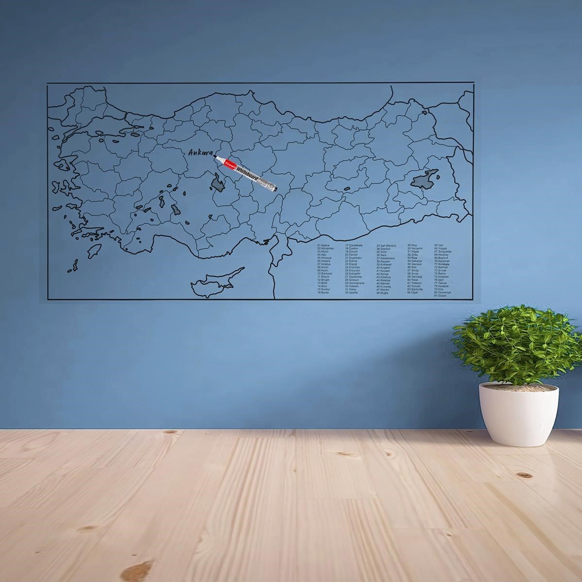 Yazılabilir Türkiye Haritası Manyetik Duvar Stickerı 110 x 56 cm (5286)