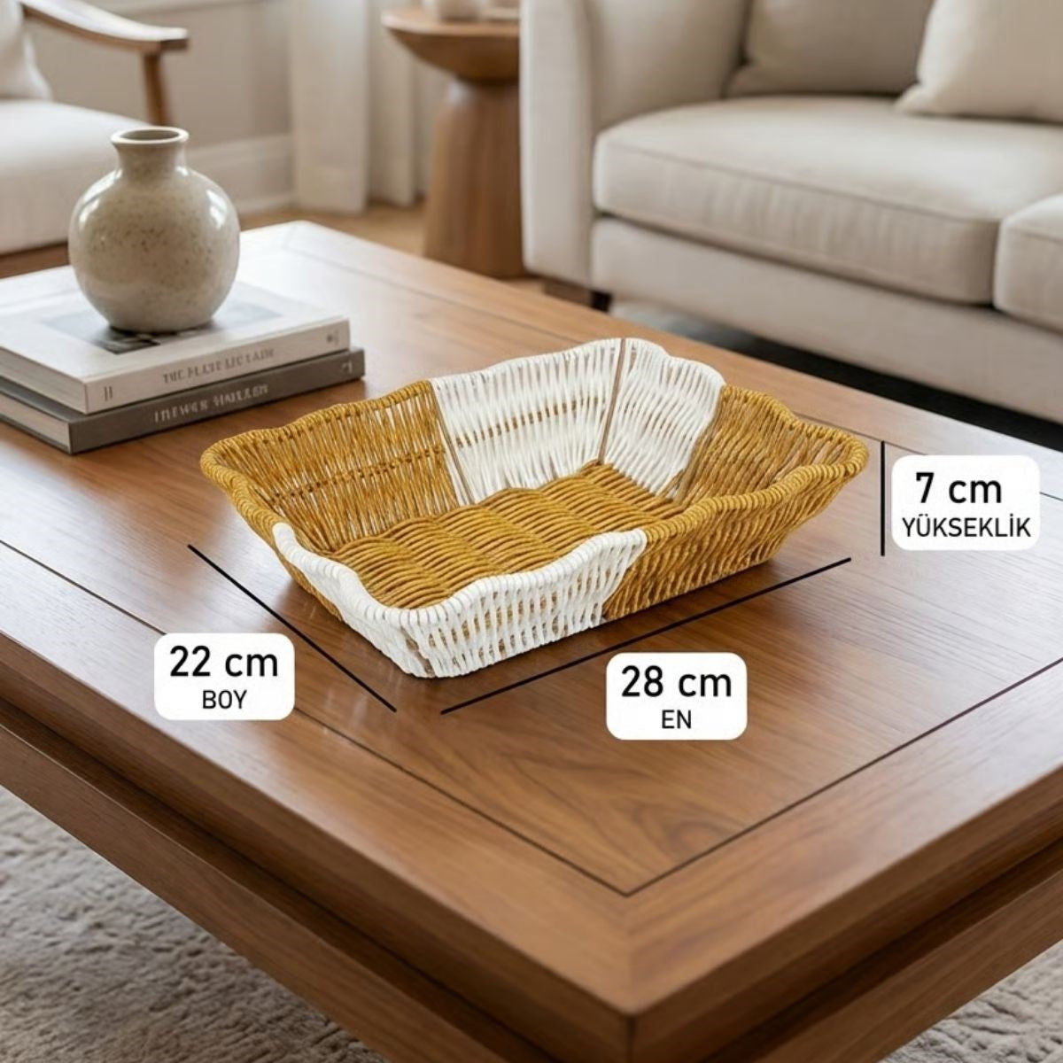 ANKAVERSE® Dikdörtgen Çift Renkli Plastik Rattan Ekmek ve Meyve Sepeti - Çok Amaçlı Banyo ve Mutfak Düzenleyici - Yıkanabilir Tezgâh Üstü Organizer
