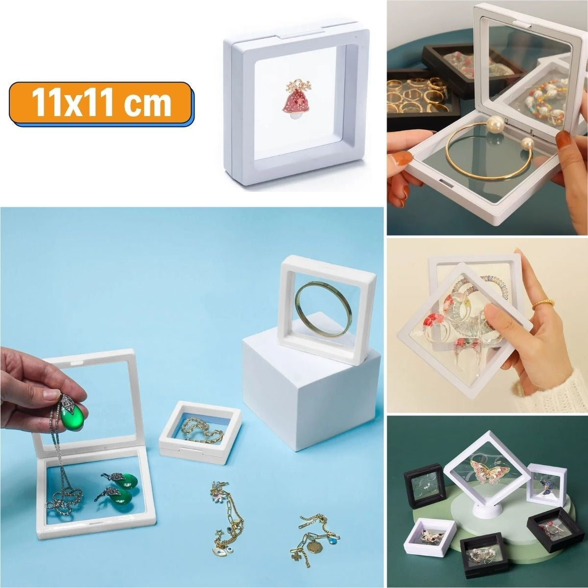 11x11cm Standlı 3D Takı Ziynet Hatıra Koleksiyon Saklama Kutusu Şeffaf Film Çerçevesi (5286)
