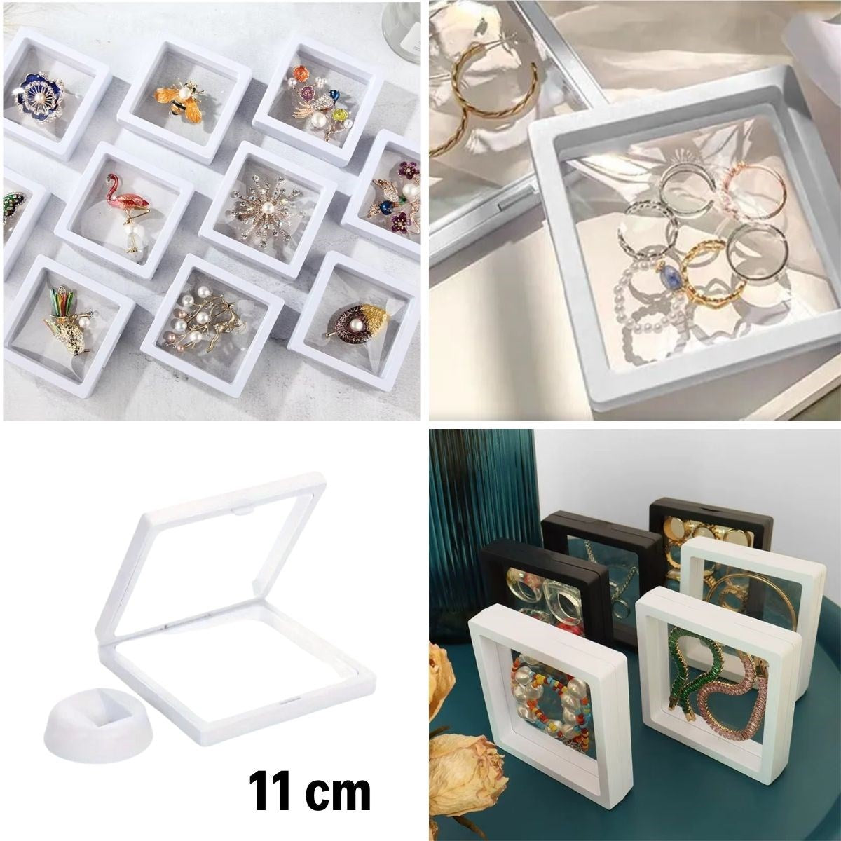 11x11cm Standlı 3D Takı Ziynet Hatıra Koleksiyon Saklama Kutusu Şeffaf Film Çerçevesi (5286)