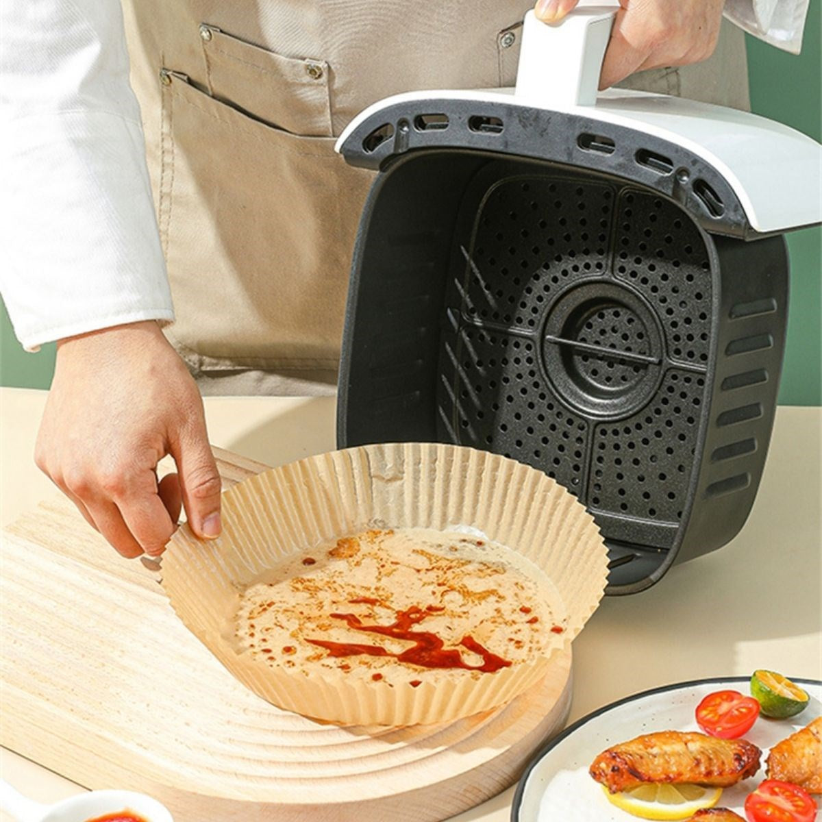 ANKAVERSE® 50 Adet 20 cm Tek Kullanımlık Air Fryer Pişirme Kağıdı - Yağ Geçirmez Yuvarlak