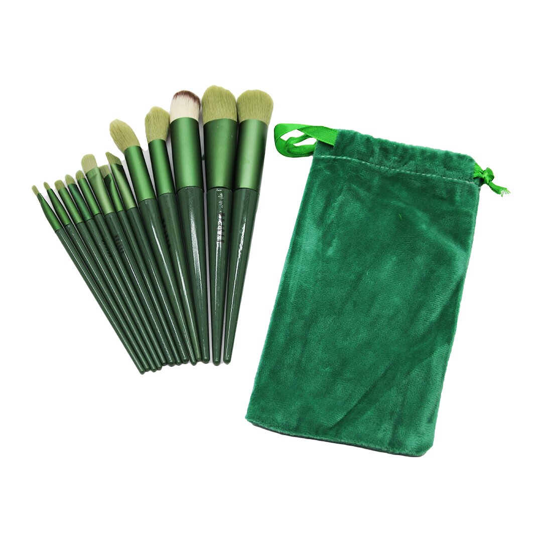 13PCS YEŞİL KADİFE TORBALI MAKYAJ FIRÇA SET (5286)