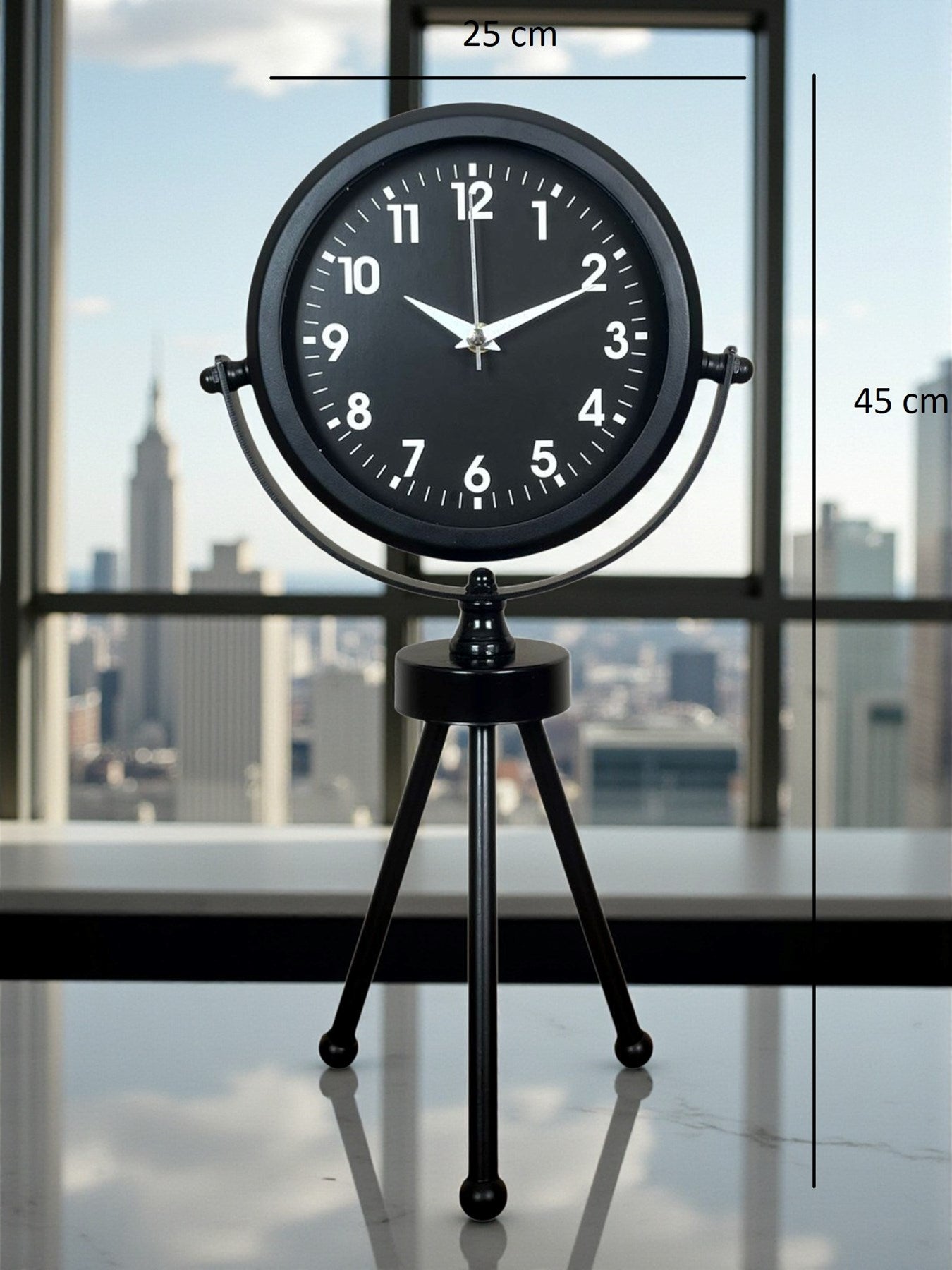 Zentime Black Luxury Modern Üç Ayaklı Metal Masa Saati