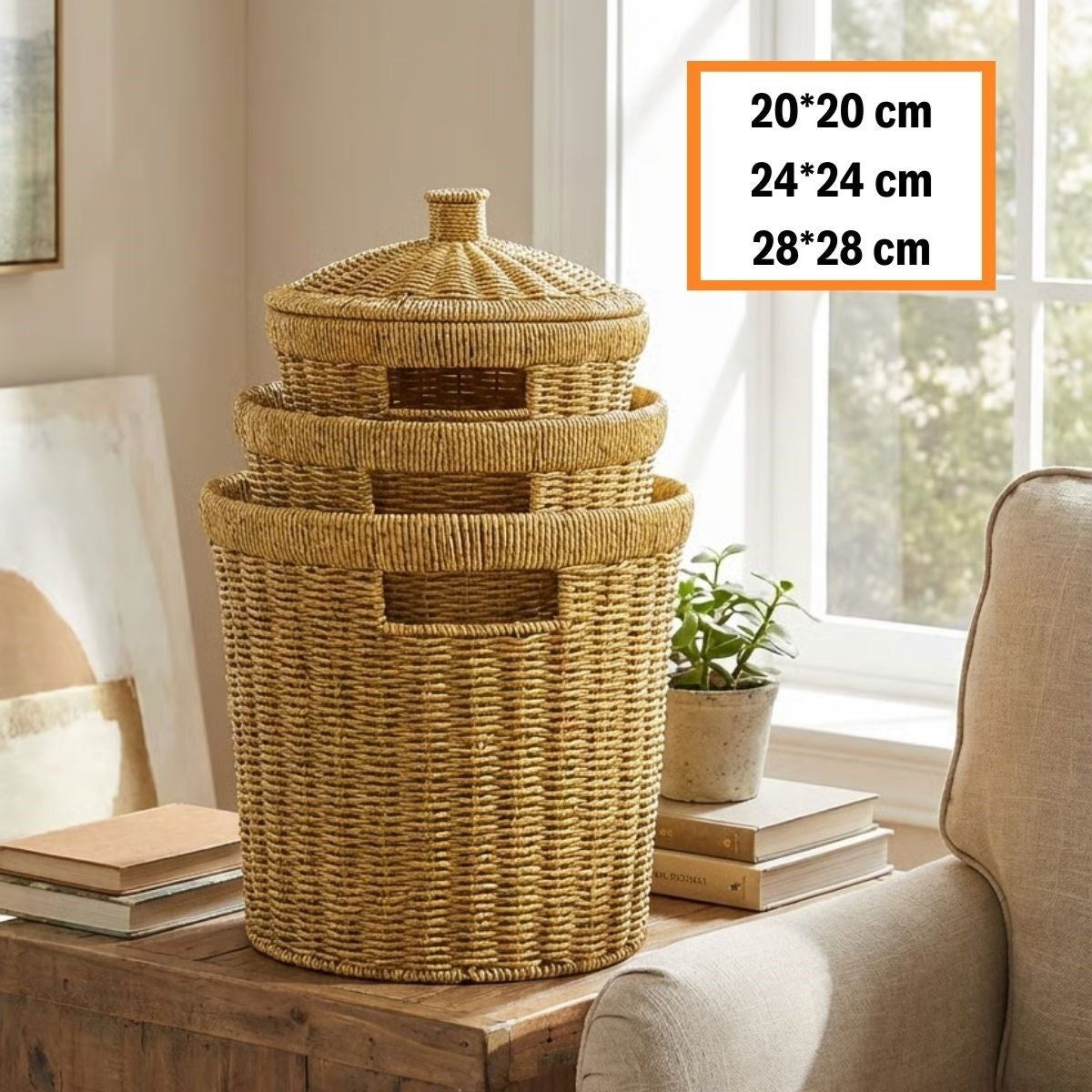 ANKAVERSE® 3’lü İç İçe Geçebilen Büyük Plastik Rattan Hasır Sepet Seti-Dayanıklı Çok Amaçlı Ev,Banyo ve Mutfak Düzenleyici