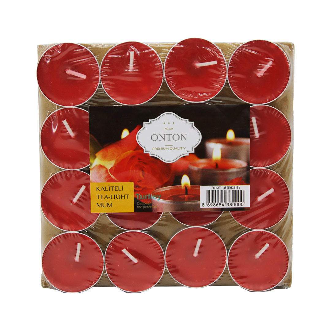 16 PARÇA KIRMIZI TEA LİGHT YUVARLAK MUM (5286)