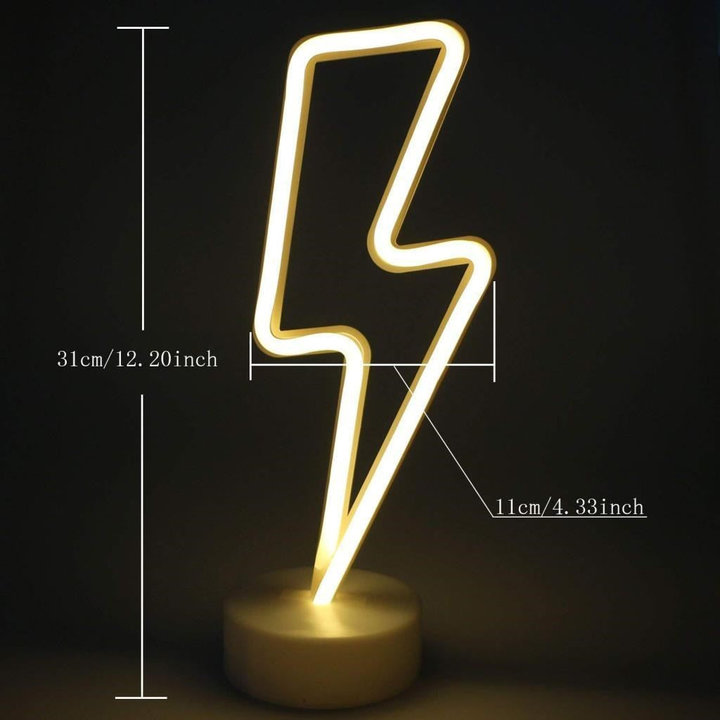 ANKAVERSE® Dekoratif Şimşek Şeklinde Pilli Neon Led Lamba Süs Masa Lambası