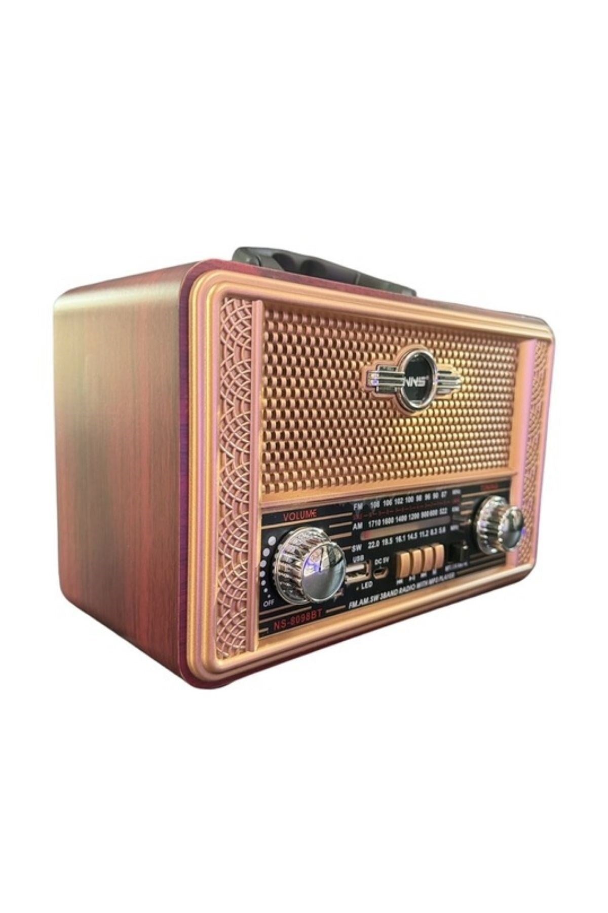 ANKAVERSE® Retro, Nostaljik, Ahşap Tasarım Bluetooth Hoparlörlü, Şarjlı, Taşınabilir Otantik Tasarımlı FM/AM Destekli Radyo NS8098