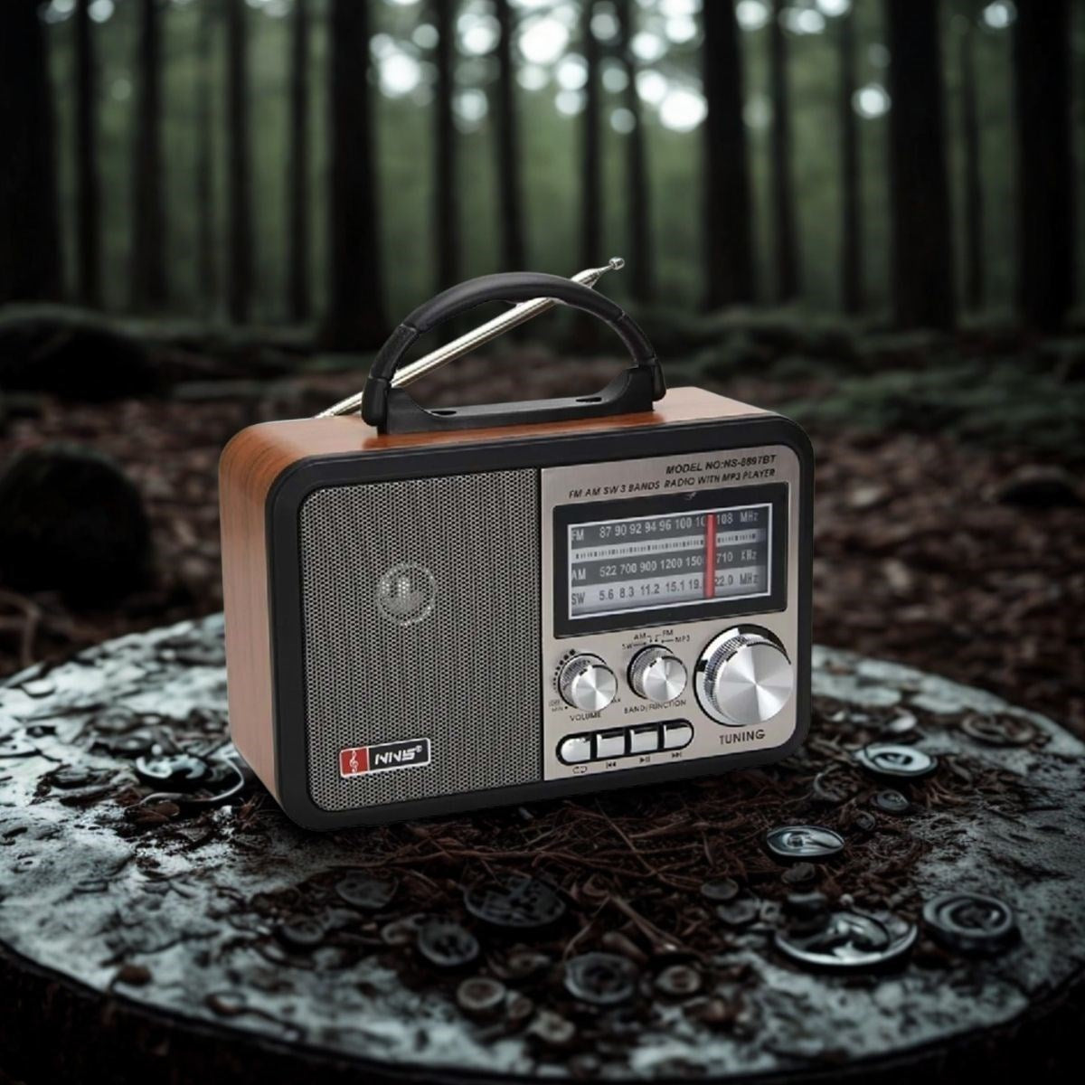 ANKAVERSE® Orta Boy Retro, Nostaljik, Ahşap Tasarım Bluetooth Hoparlörlü, Şarjlı, Taşınabilir FM/AM Destekli Radyo NS-8897