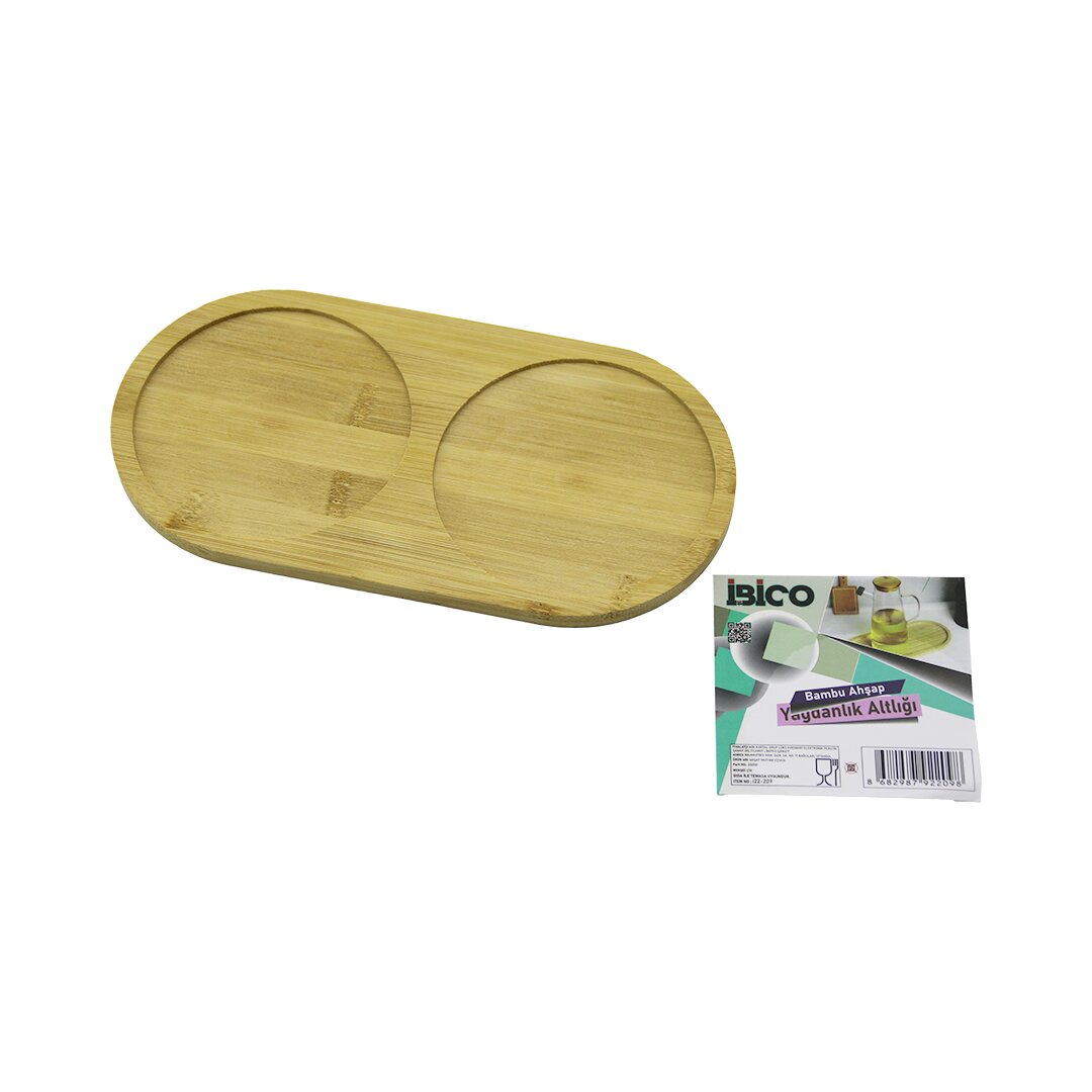 2 BÖLMELİ OVAL AHŞAP BAMBU YAĞDANLIK ALTLIK MİNİ TEPSİ 12 X 23.4 X 0.8CM (5286)