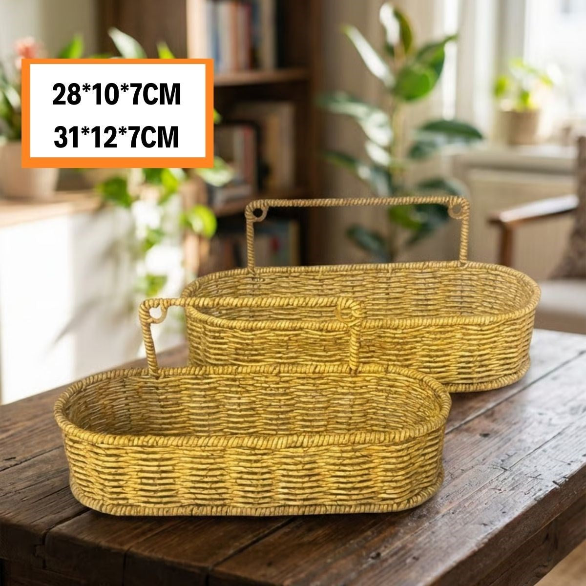 2’li Duvar Askılı Plastik Rattan Organizer – Oval Hasır Görünümlü Mutfak Raf Sepeti, Banyo ve Ev İçi Düzenleme Ünitesi (5286)