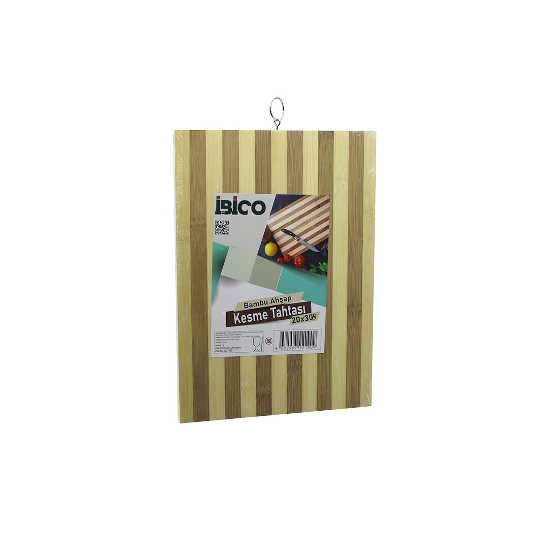 20 X 30 X 1.4CM BEYAZ ÇİZGİLİ AHŞAP BAMBU KESİM PANOSU - KESME TAHTASI METAL KULPLU (5286)