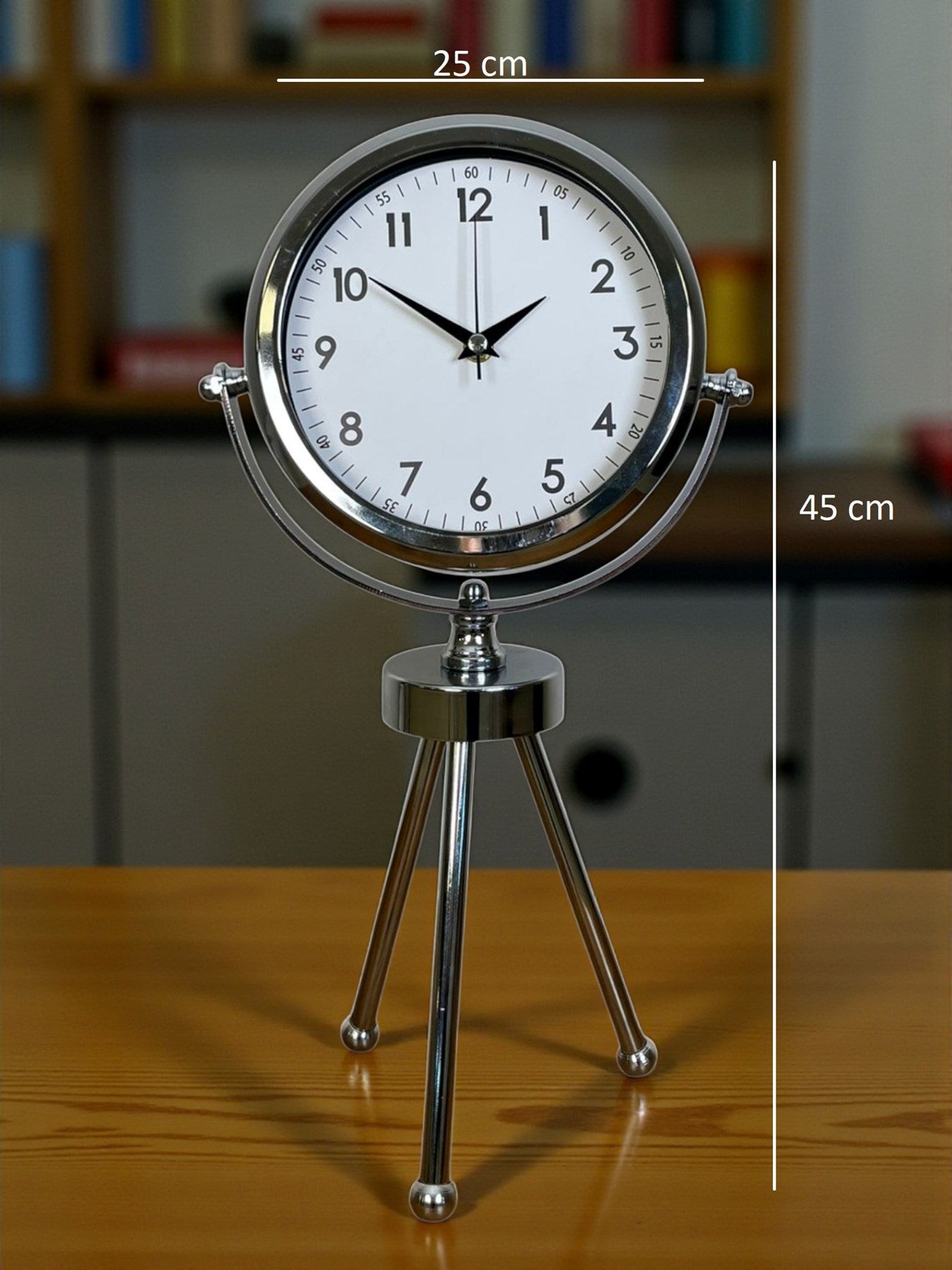 Zentime Krom Modern Classic Üç Ayaklı Metal Masa Saati