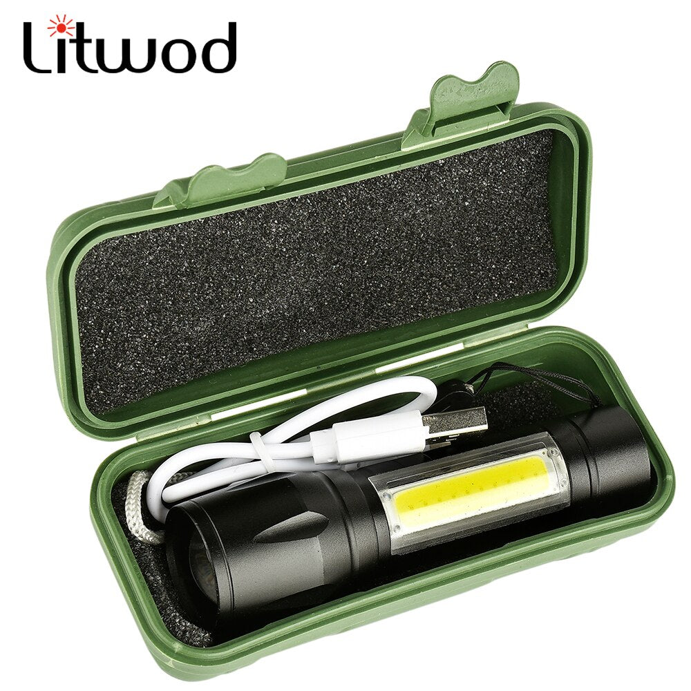 2500 Lumens + 5W COB LED USB Lion Şarjlı Ultra Güçlü Q5 XPE Su Geçirmez Şarjlı El Feneri (5286)