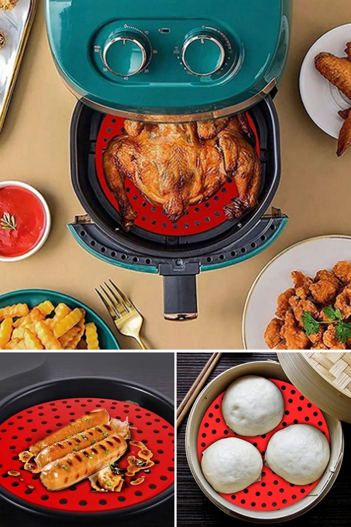 ANKAVERSE® Renkli Silikon Airfryer ve Fırın Pişirme Matı - 20 cm