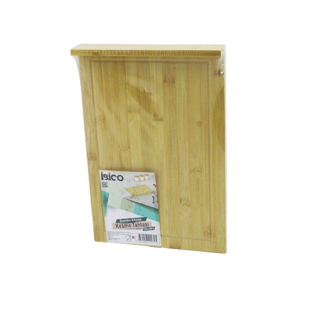 25X35CM  AHŞAP BAMBU KESİM PANOSU - KESME TAHTASI TEZGAH ÜSTÜ  KANALLI - KENAR DESTEKLİ (5286)