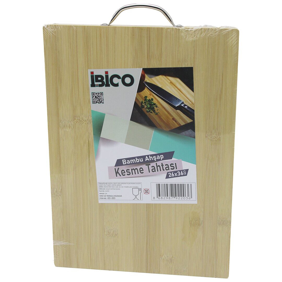 26X36 X 1.7CM LUX AHŞAP BAMBU KESİM PANOSU - KESME TAHTASI METAL KULPLU (5286)
