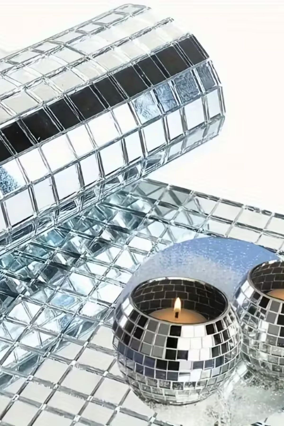 ANKAVERSE® Kare Silver Cam Mozaik Fayans Çıkartmaları El İşi Kare Cam Fayans Kendinden Yapışkanlı Aynalı Dekor Panel 30x30 Cm