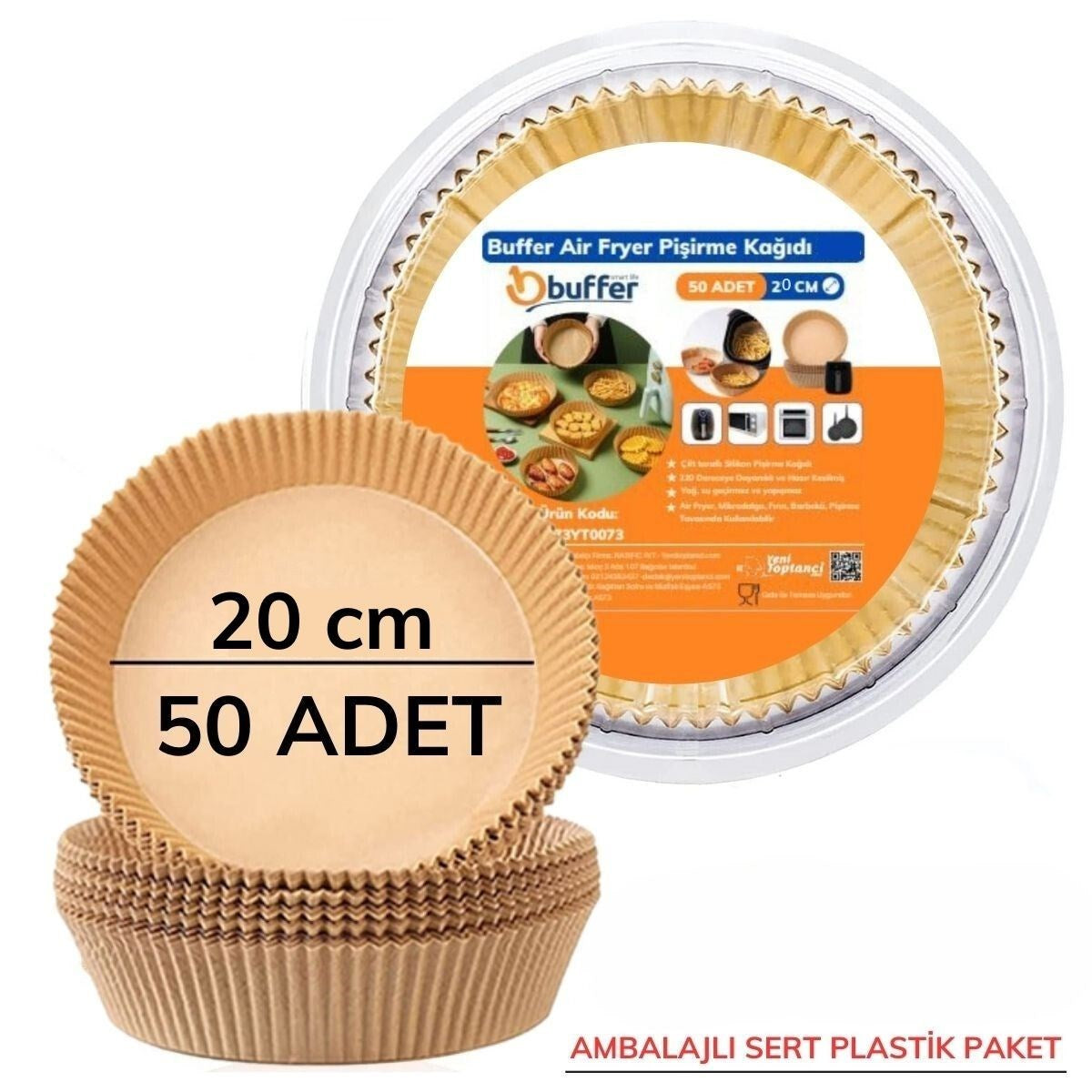 ANKAVERSE® 50 Adet 20 cm Tek Kullanımlık Air Fryer Pişirme Kağıdı - Yağ Geçirmez Yuvarlak