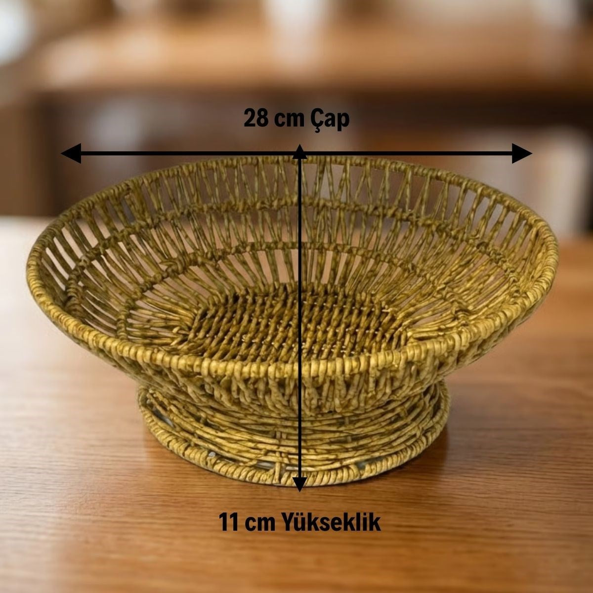 28 cm Plastik Rattan Servis Çanağı – Doğal Hasır Görünümlü Dekoratif Meyve, Ekmek ve Sunum Kasesi (5286)