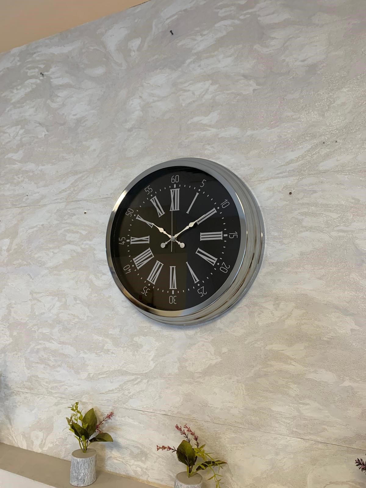 Zentime Krom Roma Rakamlı 40 Cm Metal Modern Duvar Saati