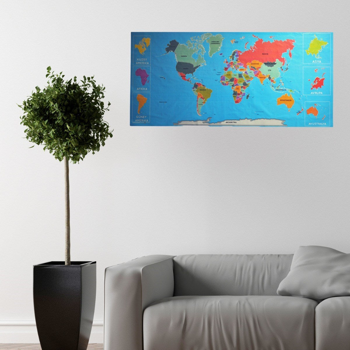 ANKAVERSE® Manyetik Renkli Dünya Haritası Duvar Stickerı - 118x56 cm