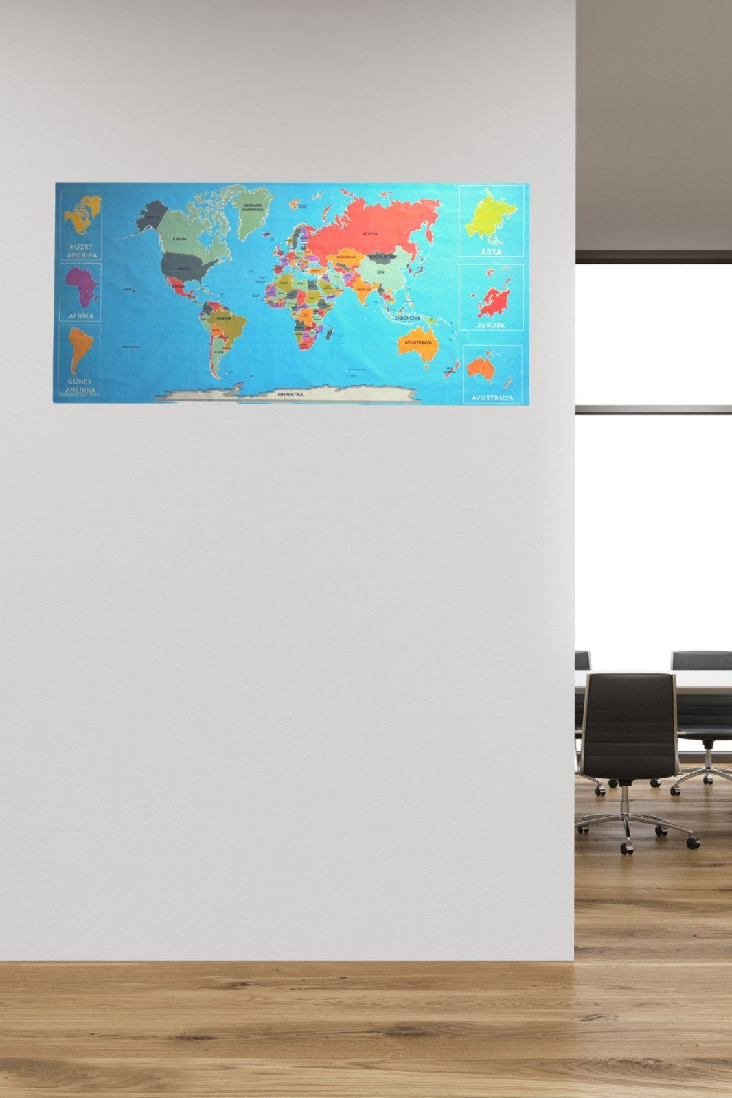 ANKAVERSE® Manyetik Renkli Dünya Haritası Duvar Stickerı - 118x56 cm