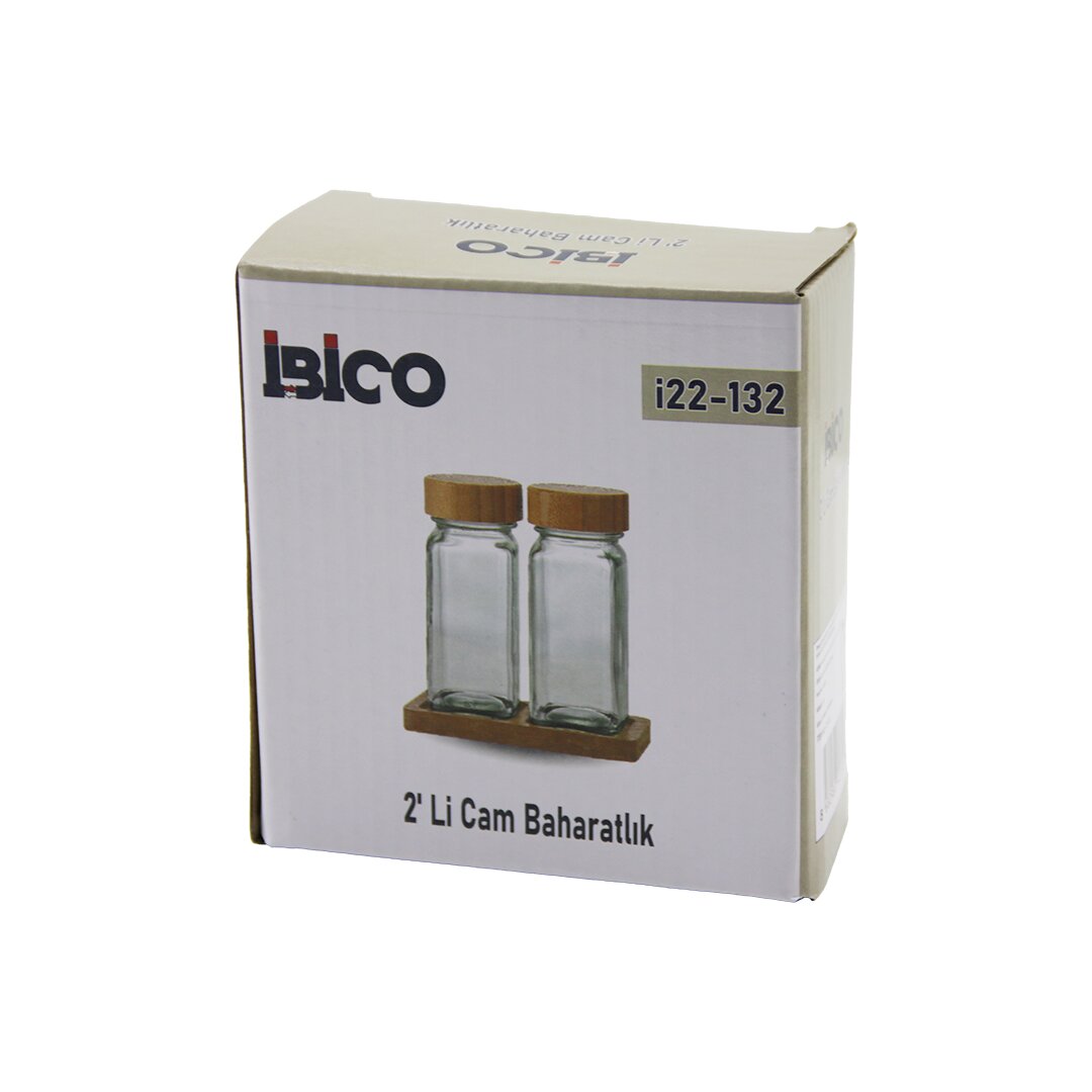 2PCS BAMBU KAPAKLI CAM TUZLUK - BİBERLİK - BAHARATLIK 120ML (5286)
