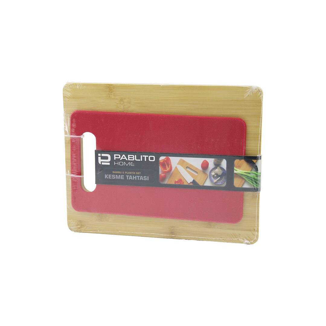 2PCS SET=AHŞAP BAMBU - PLASTİK KESİM PANOSU - KESME TAHTASI PLS:15X25CM- AHŞ:22X28CM (5286)