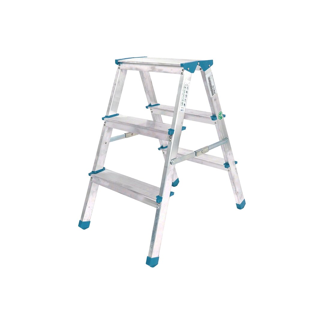 3+3 ÇİFT BASAMAKLI ALÜMİNYUM METAL MERDİVEN YÜKSEKLİK = 69CM BAŞ GENİŞLİK = 8CM (5286)