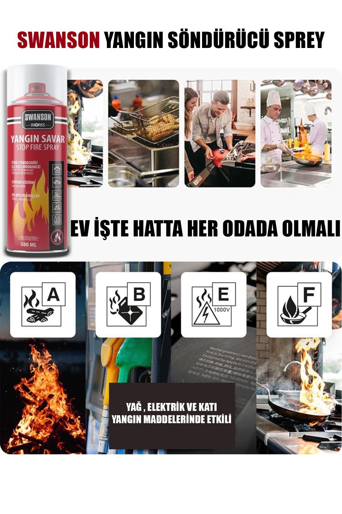 3 ADET YANGIN SÖNDÜRÜCÜ - YANGIN SAVAR SPREY 500ML + 500 ML + 500 ML  EV - OFİS - OTO ARAÇ   ATEŞ BOĞUCU KÖPÜK TABAKA OLUŞTURUR (5286)