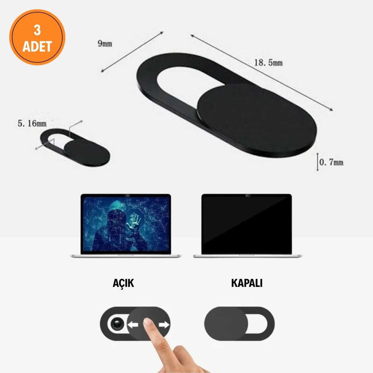 3’lü Webcam Kapatıcı – Laptop, Tablet ve Telefon Uyumlu Gizlilik Kamera Kapağı (Plastik) (5286)