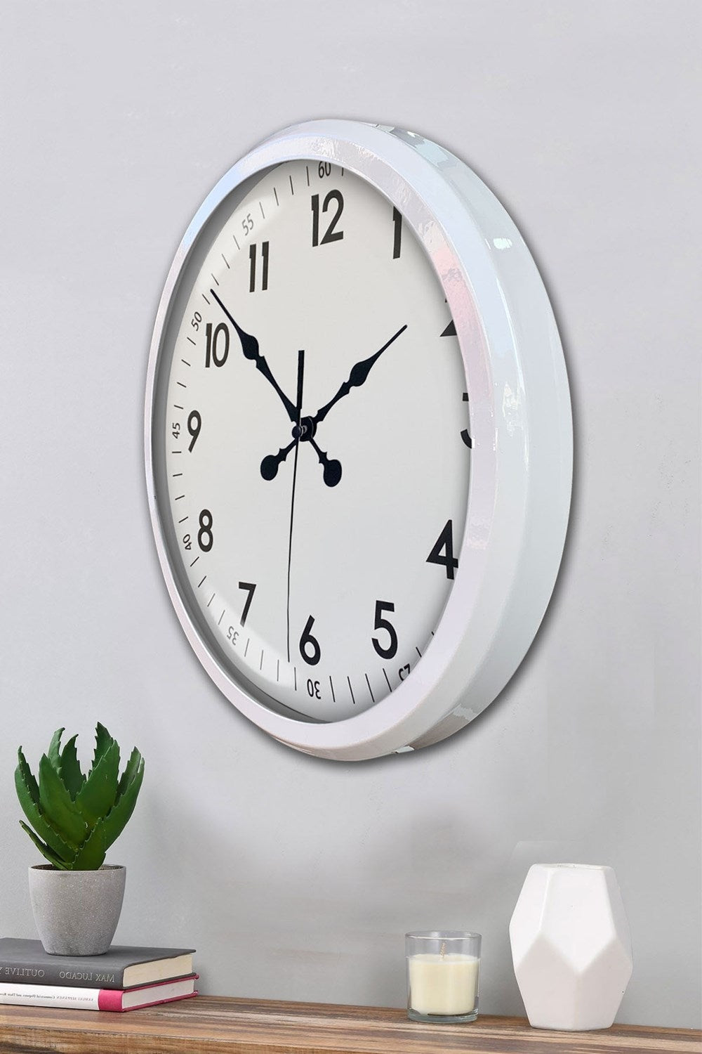 52 cm Beyaz Metal Dekoratif Duvar Saati