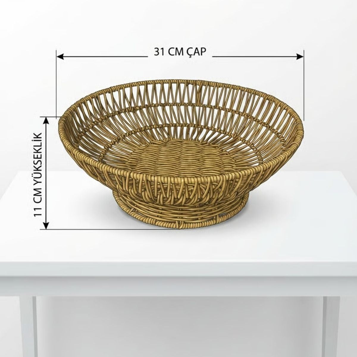 31 cm Plastik Rattan Servis Çanağı – Doğal Hasır Görünümlü Dekoratif Meyve, Ekmek ve Sunum Kasesi (5286)