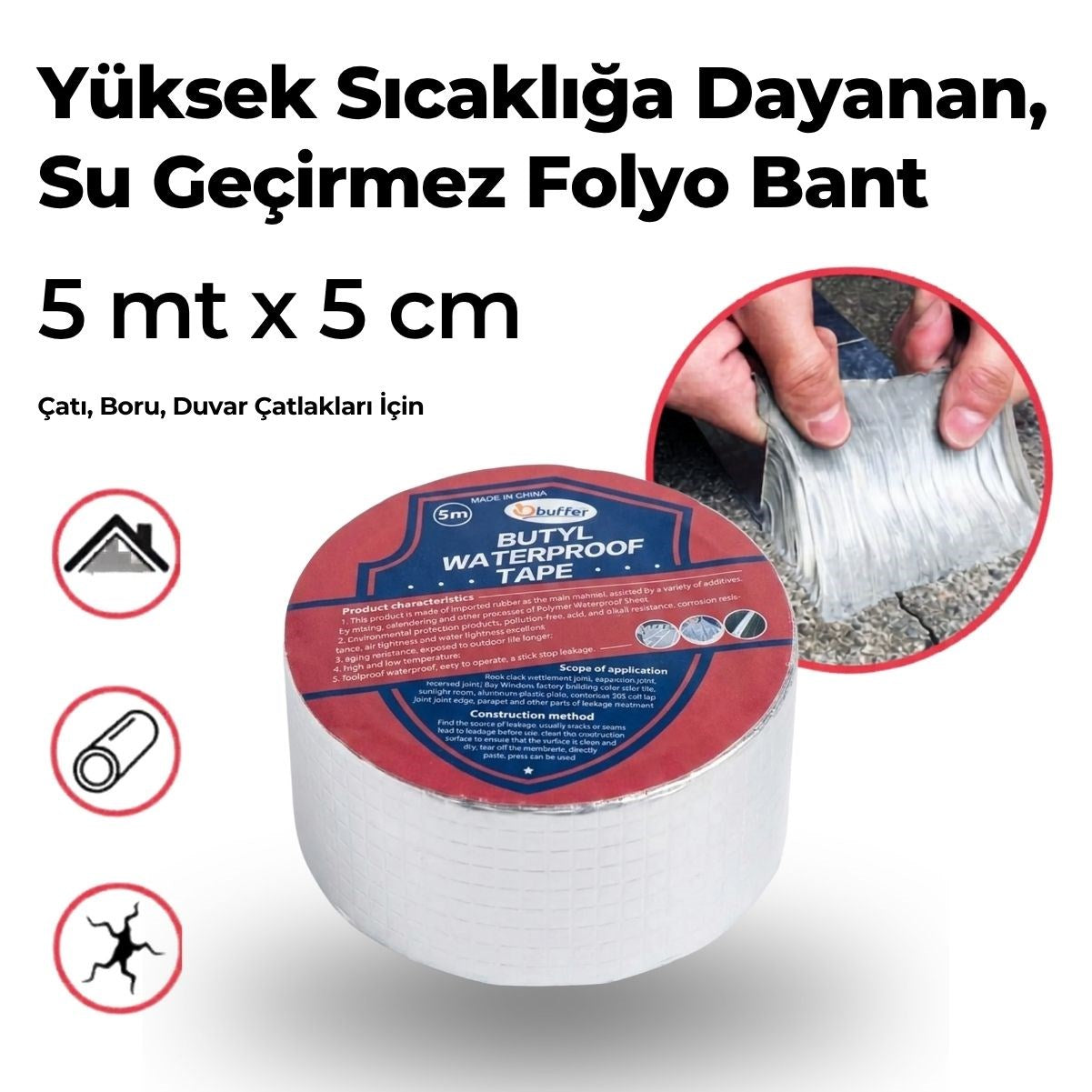 ANKAVERSE® Yüksek Isı Dayanıklı Su Geçirmez Onarım Bandı - 5 cm x 5 m