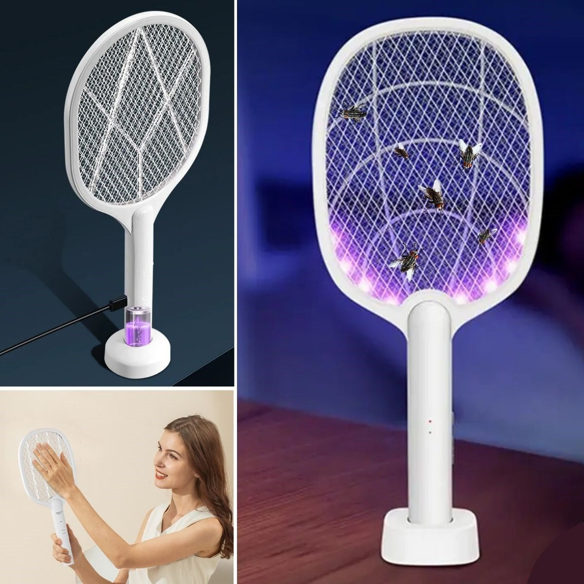 ANKAVERSE® Şarjlı Sinek Öldürücü Masaüstü Standlı,Mor Işık Sinek Kovucu Raket 5w