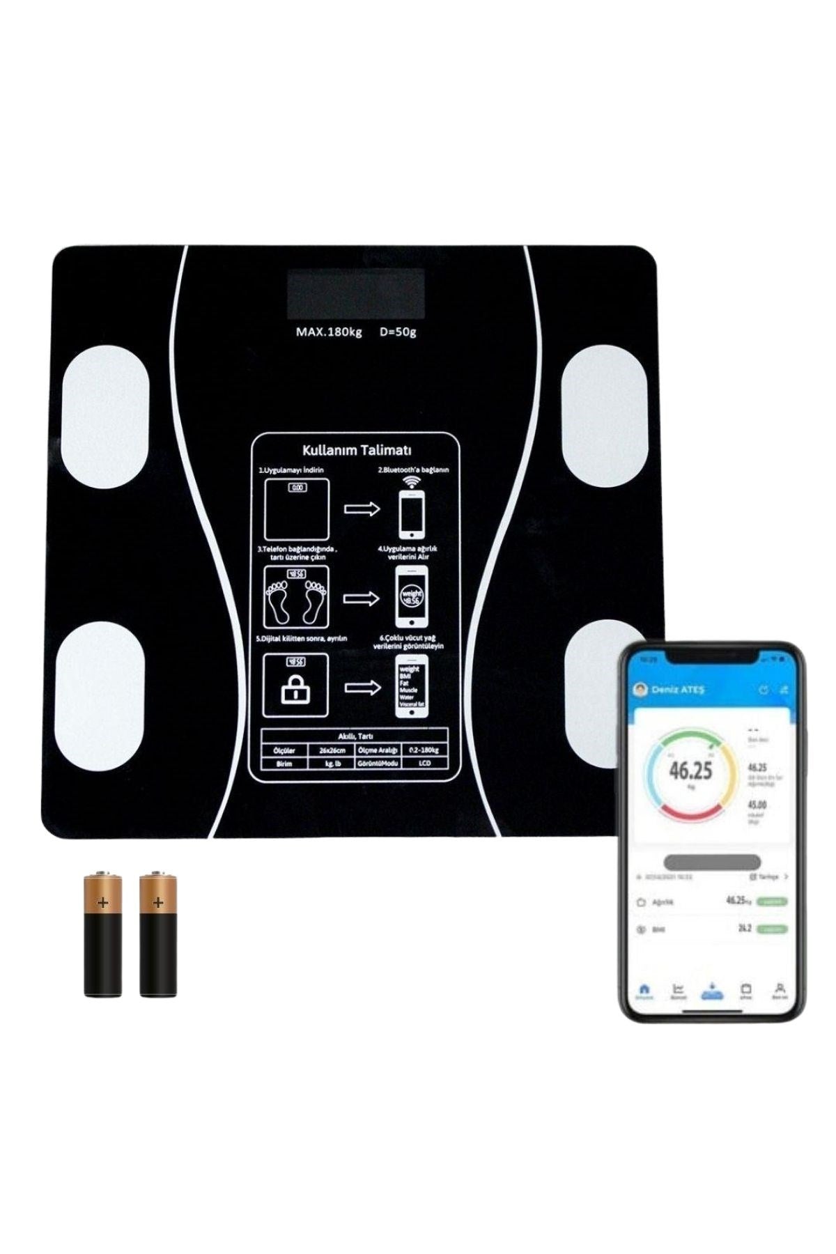 ANKAVERSE® Dijital Baskül Yağ Ölçer Fonksiyonlu Akıllı Baskül Bluetooth Bağlantılı Tartı