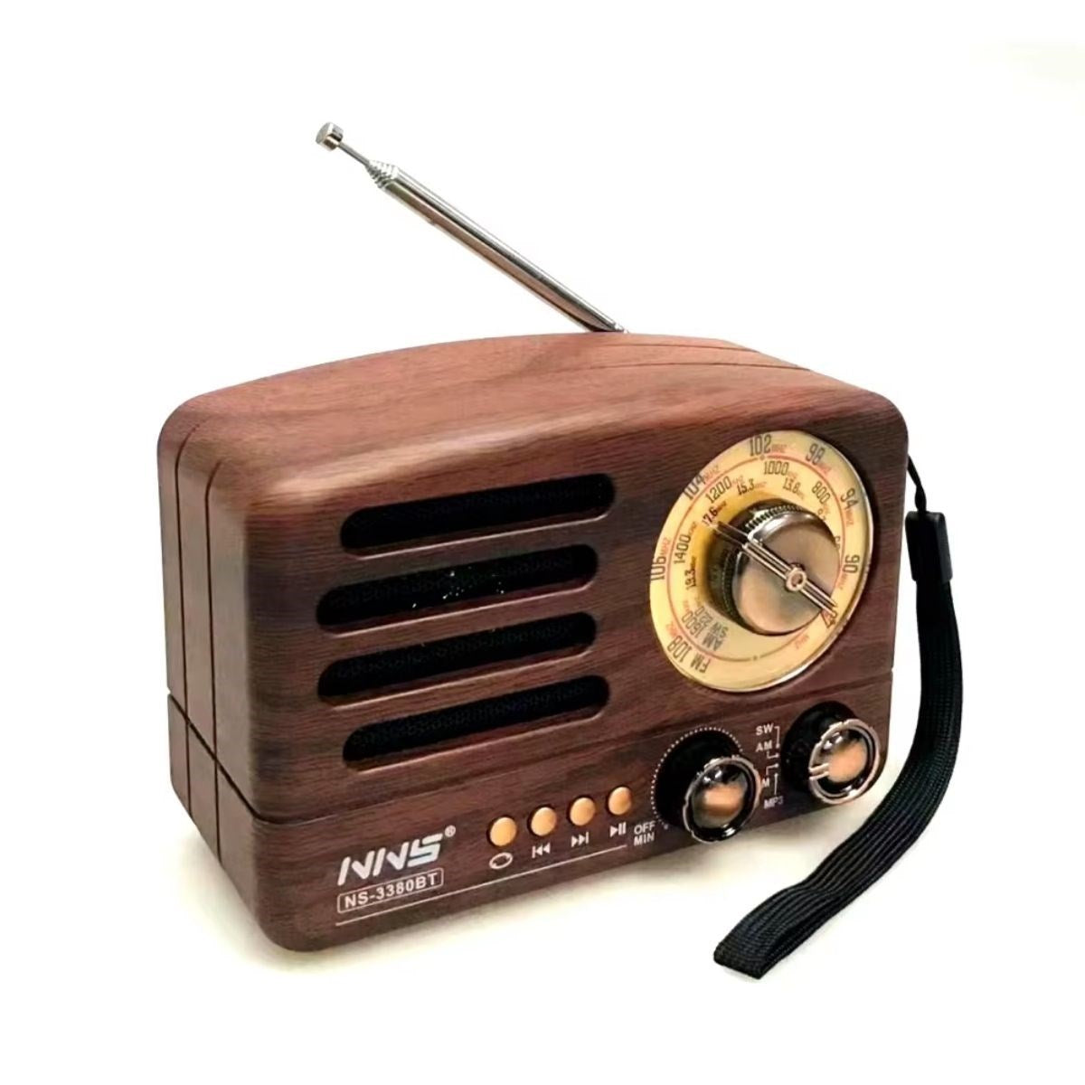 ANKAVERSE® Küçük Boy Retro, Nostaljik, Ahşap Tasarım Bluetooth Hoparlörlü, Şarjlı, Taşınabilir Büyük Döndürülebilen Düğmeli FM/AM Destekli Radyo NS338