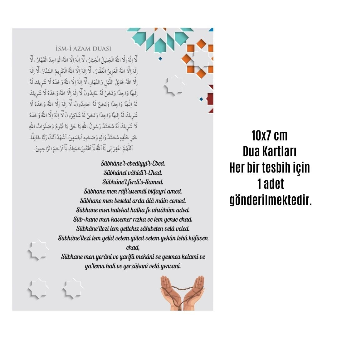 Namaz Tesbihi Vavlı 99'lu Cam İncili İsmi Azam Dua Kartı İle Krem Renk Hediyelik 10 Adet