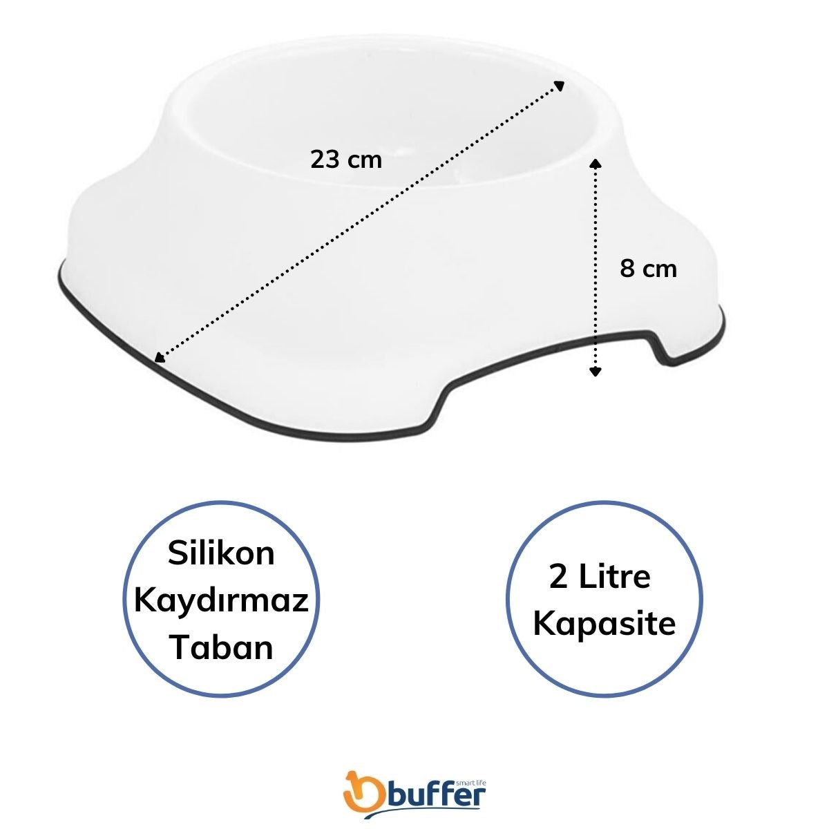 ANKAVERSE® Kaydırmaz Silikon Tabanlı 2L Pet Mama ve Su Kabı