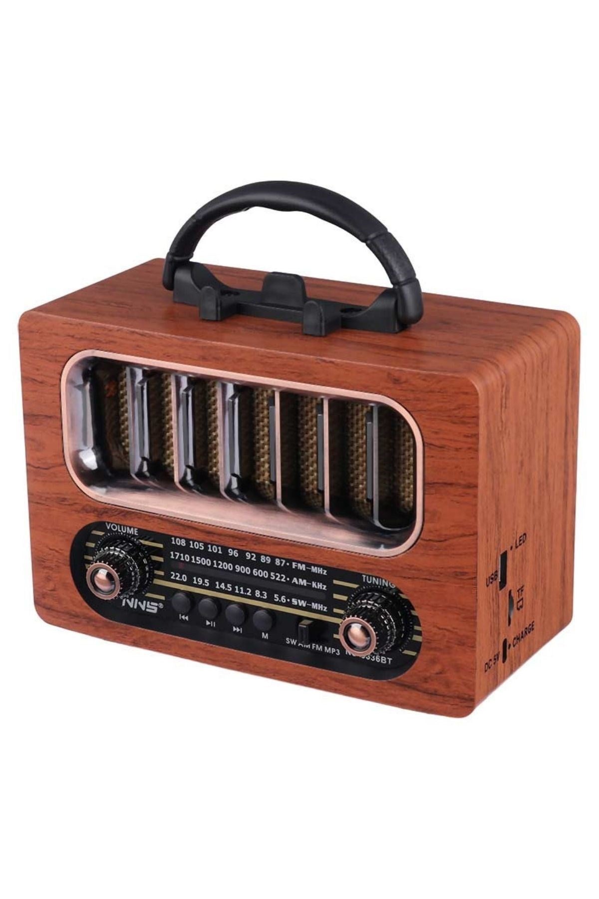 ANKAVERSE® Orta Boy Retro Ahşap Tasarım Bluetooth Hoparlörlü Radyo - FM/AM Destekli, Şarjlı ve Taşınabiliri Radyo NS-6636