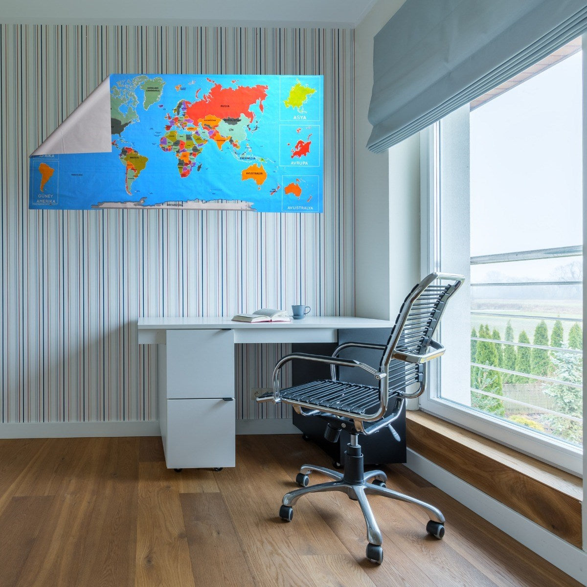 ANKAVERSE® Manyetik Renkli Dünya Haritası Duvar Stickerı - 118x56 cm