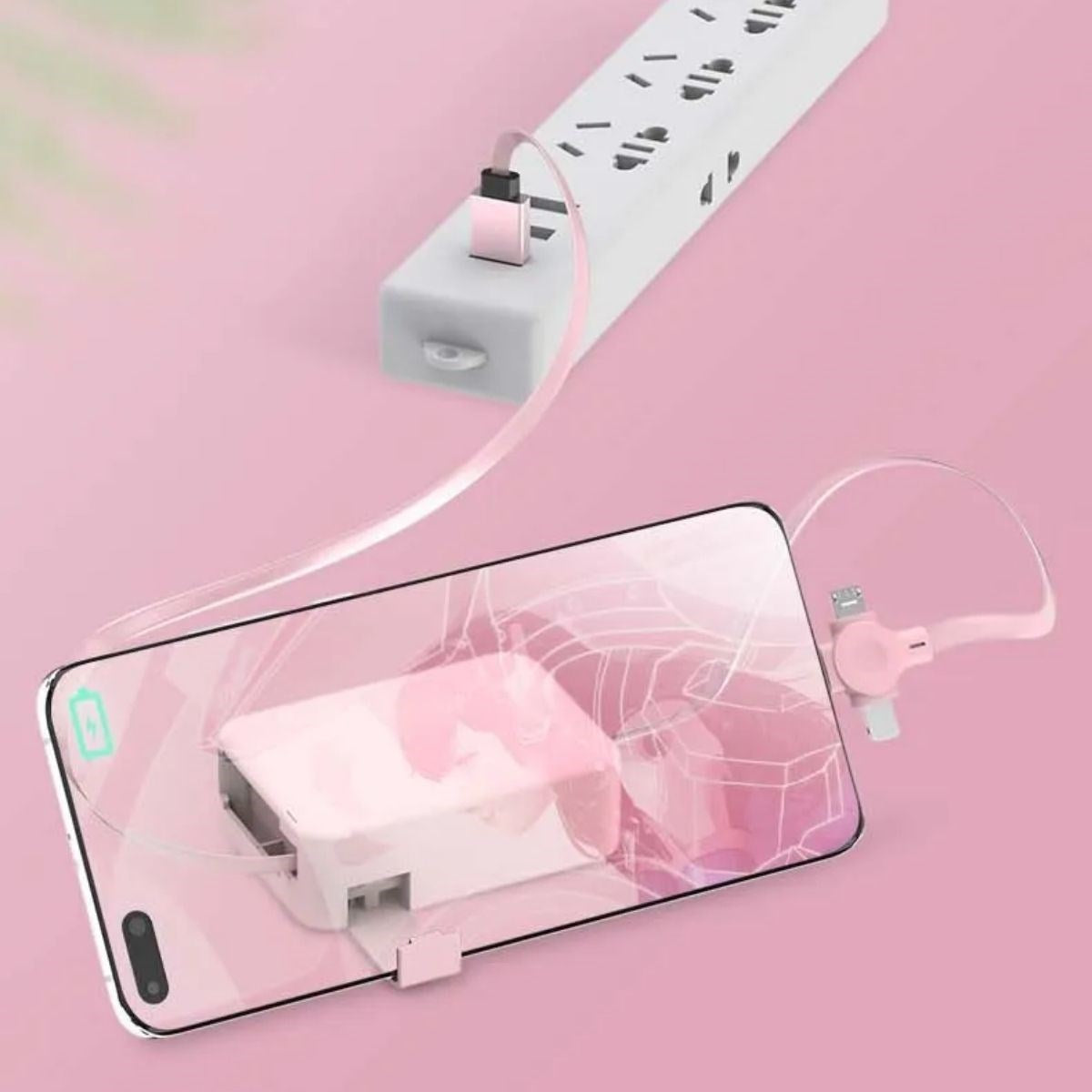 ANKAVERSE® Cep Tipi Telefon Tutuculu Makaralı Uzayıp Kısalabilen 3'ü 1 Arada USB Şarj Kablosu