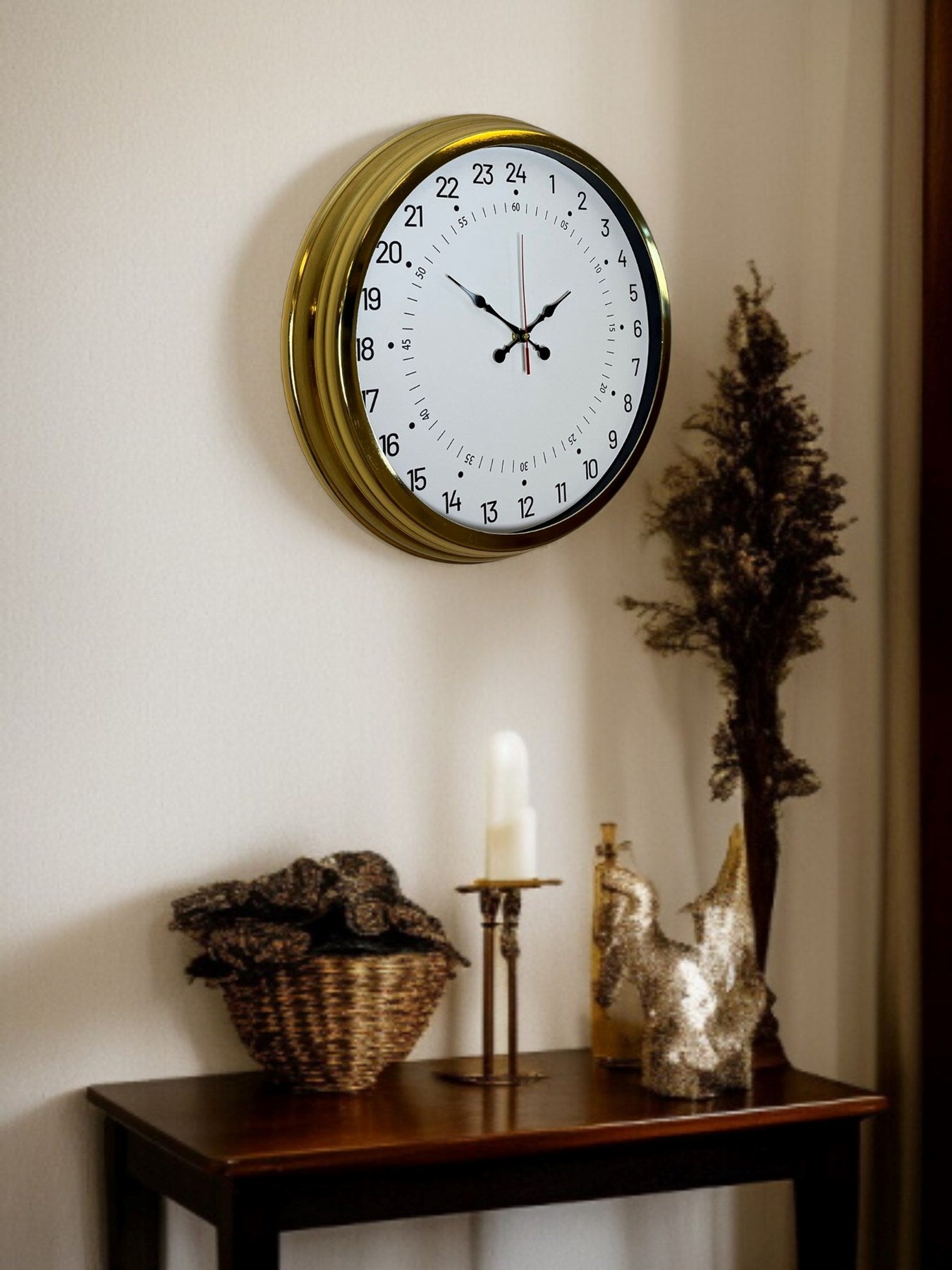 Zentime Gold 40 Cm Metal 24 Saat Göstergeli Özel Tasarım Duvar Saati